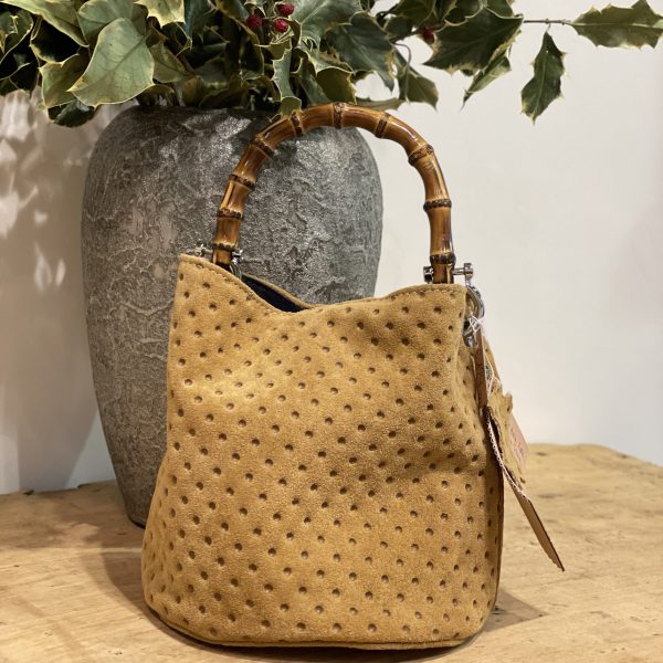 Borsa Mini-SAC Velour Caramel con Pois